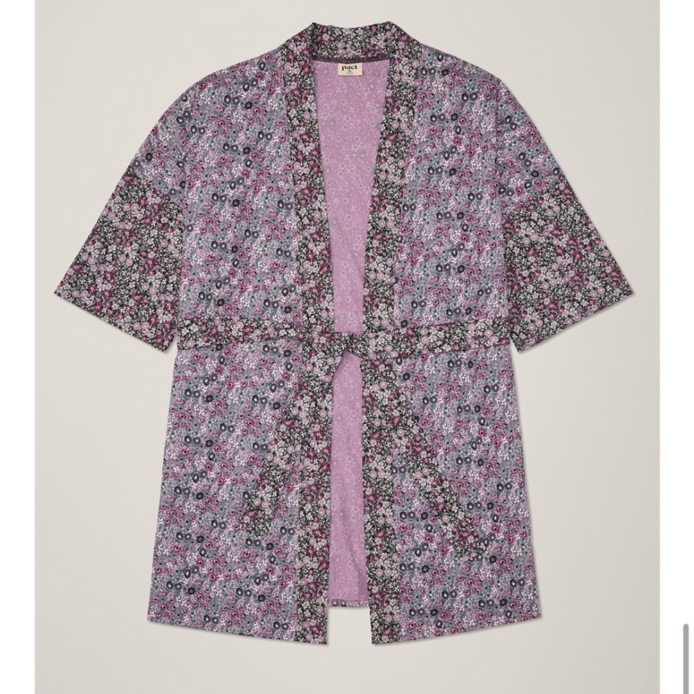 PACT Pink and Black Floral Robe